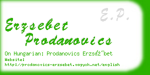 erzsebet prodanovics business card